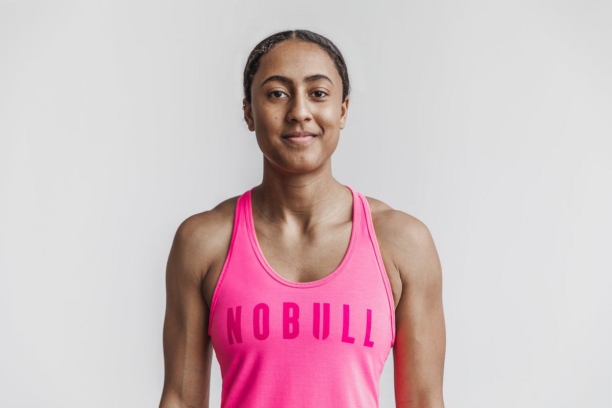 Nobull Racerback Neon Women's Tank Tops Pink | Australia (EQ6421)